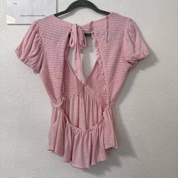Free People Small Charlotte Top Sugar Spoonful Light Pink Open Tie Back Babydoll - Picture 4 of 5